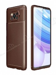 Eiroo Rugged Carbon Xiaomi Poco X3 Kahverengi Silikon Kılıf - Eiroo