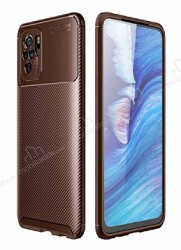 Eiroo Rugged Carbon Xiaomi Redmi Note 10S Kahverengi Silikon Kılıf - Eiroo