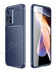 Eiroo Rugged Carbon Xiaomi Redmi Note 11 Pro Lacivert Silikon Kılıf - Eiroo