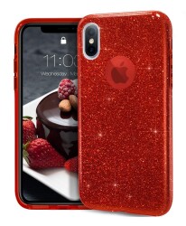 Eiroo Silvery iPhone X / XS Simli Kırmızı Silikon Kılıf - 1
