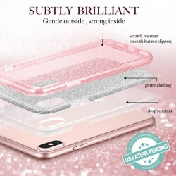Eiroo Silvery iPhone X / XS Simli Kırmızı Silikon Kılıf - 2
