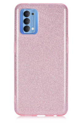 Eiroo Silvery Oppo Reno 4 Simli Pembe Silikon Kılıf - Eiroo