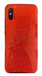 Eiroo Silvery Xiaomi Redmi 9A Simli Kırmızı Silikon Kılıf - Eiroo