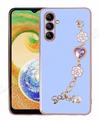 Eiroo Taka Samsung Galaxy A13 5G Kamera Korumalı Zincirli Mor Silikon Kılıf - Eiroo