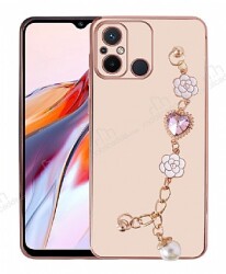 Eiroo Taka Xiaomi Redmi 12C Kamera Korumalı Zincirli Pembe Silikon Kılıf - Eiroo