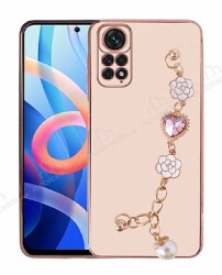 Eiroo Taka Xiaomi Redmi Note 11 Kamera Korumalı Zincirli Pembe Silikon Kılıf - Eiroo