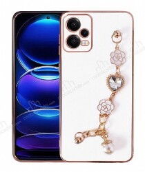 Eiroo Taka Xiaomi Redmi Note 12 Pro 5G Kamera Korumalı Zincirli Beyaz Silikon Kılıf - Eiroo