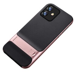 Eiroo Tiger Power iPhone 12 Mini 5.4 inç Standlı Ultra Koruma Rose Gold Silikon Kılıf - 1
