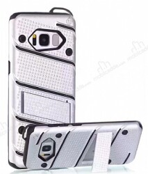 Eiroo Zag Armor Samsung Galaxy S8 Standlı Ultra Koruma Silver Kılıf - Eiroo