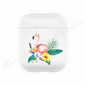 AirPods / AirPods 2 Flower Flamingo Resimli effaf Rubber Klf