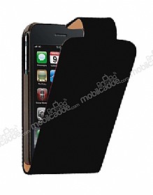 Apple iPhone 3G / 3GS Kapakl Siyah Deri Klf