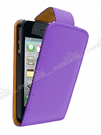 Apple iPhone 4 / 4S Mor Kapakl Deri Klf