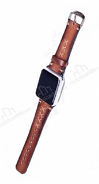 Apple Watch 4 / Watch 5 Kahverengi Desenli Gerek Deri Kordon (44 mm)