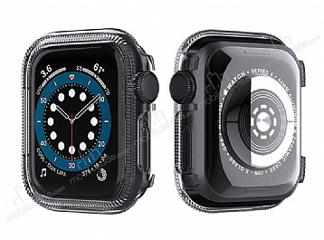 Apple Watch 5 effaf Siyah Silikon Klf ve Ekran Koruyucu 40 mm
