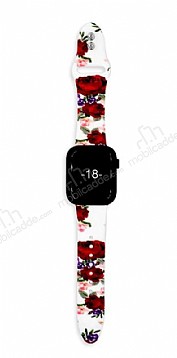 Apple Watch 4 / Watch 5 Krmz Gl Beyaz Kordon (40 mm)