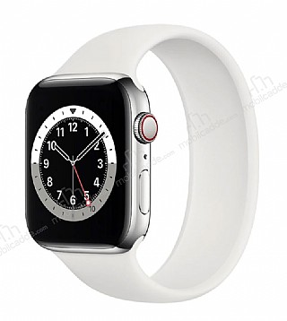 Apple Watch 4 / Watch 5 Solo Loop Beyaz Silikon Kordon 44mm