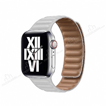 Apple Watch 4 / Watch 5 Beyaz Deri Kordon 44 mm