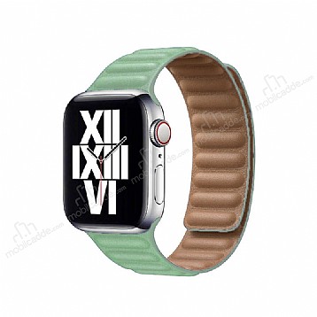 Apple Watch 6 Ak Yeil Deri Kordon 44 mm