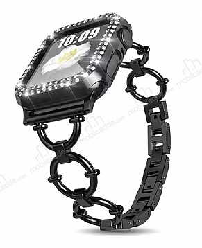 Apple Watch 7 Tal Siyah Metal Kordon (45 mm)