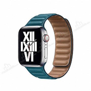 Apple Watch SE Petrol Mavi Deri Kordon 44 mm