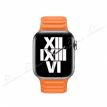 Apple Watch / Watch 2 / Watch 3 Turuncu Deri Kordon 42 mm