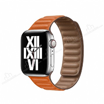 Apple Watch / Watch 2 / Watch 3 Koyu Turuncu Deri Kordon 38 mm