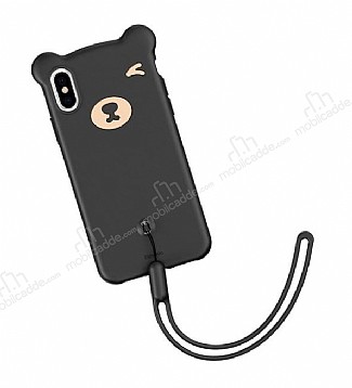 Baseus Bear iPhone X / XS Siyah Silikon Klf