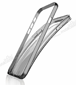Baseus Fusion iPhone 6 Plus / 6S Plus Dark Silver Metalik Kenarl effaf Silikon Klf