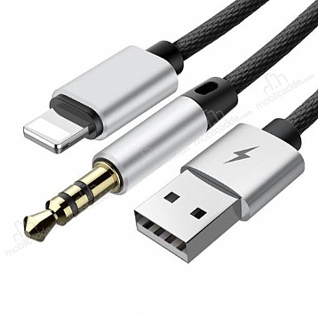Baseus L34 Ligtning Girili USB Siyah Aux arj Kablosu 1.20m