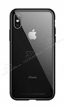 Baseus See-Through iPhone XS Max Siyah Silikon Kenarl Cam Klf