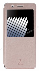 Baseus Sunie Samsung Galaxy Note FE Pencereli Kapakl Rose Gold Deri Klf