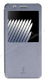 Baseus Sunie Samsung Galaxy Note FE Pencereli Kapakl Silver Deri Klf
