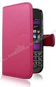 BlackBerry Q10 Czdanl Yan Kapakl Pembe Deri Klf