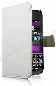 BlackBerry Q10 Czdanl Yan Kapakl Beyaz Deri Klf