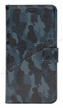 Bouletta Magic Wallet iPhone 7 Plus / 8 Plus KLF16 Mavi-Siyah Gerek Deri Klf