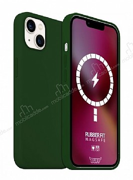 Buff Rubber Fit iPhone 13 MagSafe zellikli Dark Green Silikon Klf