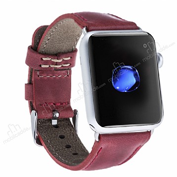 Burkley Apple Watch CZ04 Krmz Gerek Deri Kordon (42 mm)
