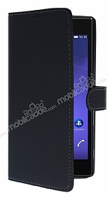 Sony Xperia T3 Czdanl Yan Kapakl Siyah Deri Klf
