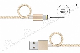 Eiroo Lightning USB Dayankl Halat Gold Data Kablosu 1,50m