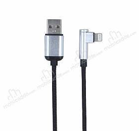 Eiroo Lightning USB Dayankl Halat Siyah Data Kablosu 1m