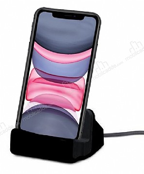Eiroo iPhone 11 Lightning Masast Dock Siyah arj Aleti