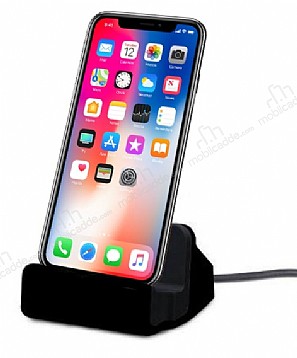 Eiroo iPhone X / XS Lightning Masast Dock Siyah arj Aleti