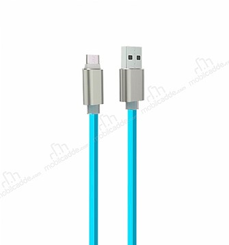 Eiroo Karanlkta Parlayan Mavi Micro USB Data Kablosu 1m