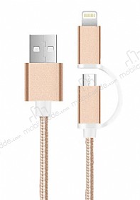 Cortrea Lightning & Micro USB Ksa Dayanakl Gold Data Kablosu 30cm