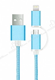 Cortrea Lightning & Micro USB Ksa Dayanakl Mavi Data Kablosu 30cm
