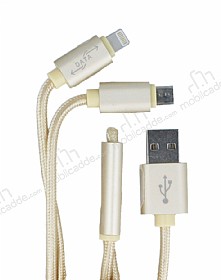 Eiroo Lightning & Micro USB Gold Data Kablosu