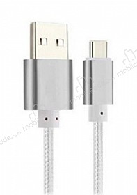 Eiroo Micro USB Dayankl Silver Halat arj Kablosu 1,50m
