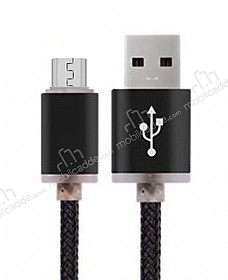 Eiroo Micro USB Dayankl Halat Ksa Siyah Data Kablosu 22cm