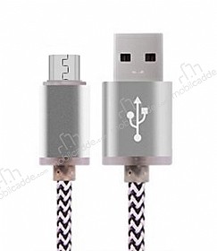 Eiroo Micro USB Dayankl Halat Silver Ksa Data Kablosu 22cm