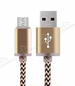 Eiroo Micro USB Dayankl Halat Gold Ksa Data Kablosu 22cm